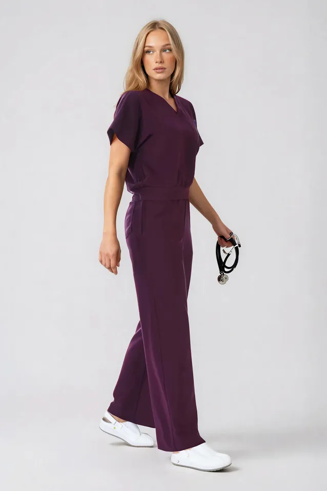 Komplet medyczny / Scrubs medyczny: Bluza cropped fit + spodnie z szeroką nogawką, XF4-SL, śliwka - 9
