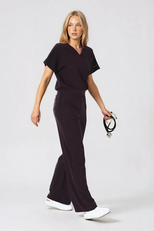 Komplet medyczny / Scrubs medyczny: Bluza cropped fit + spodnie z szeroką nogawką, XF4-SL, śliwka - 11