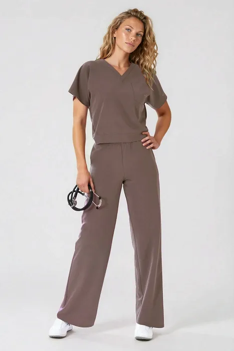 Komplet medyczny / Scrubs medyczny: Bluza cropped fit + spodnie z szeroką nogawką, XF4-SL, śliwka - 12