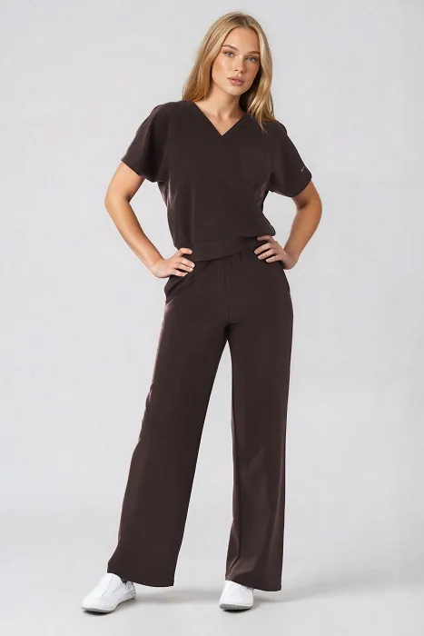 Komplet medyczny / Scrubs medyczny: Bluza cropped fit + spodnie z szeroką nogawką, XF4-SL, śliwka - 6