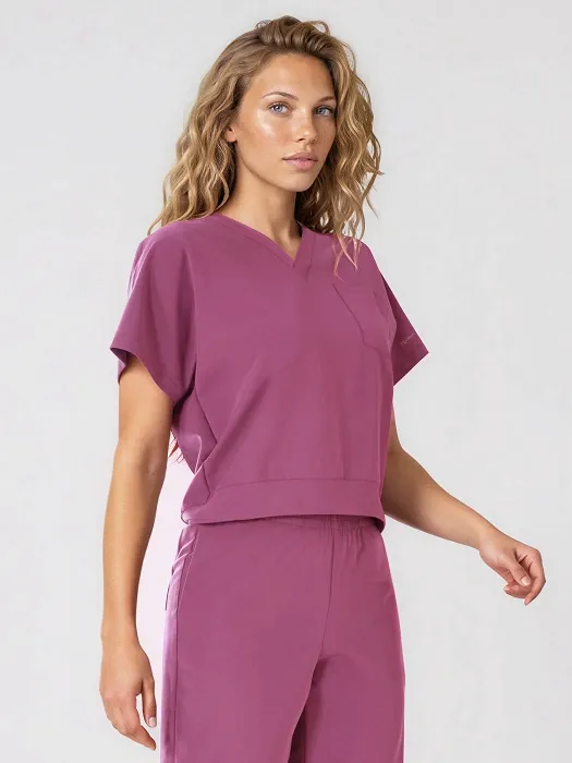 Komplet medyczny / Scrubs medyczny: Bluza cropped fit + spodnie z szeroką nogawką, XF4-SL, śliwka - 13