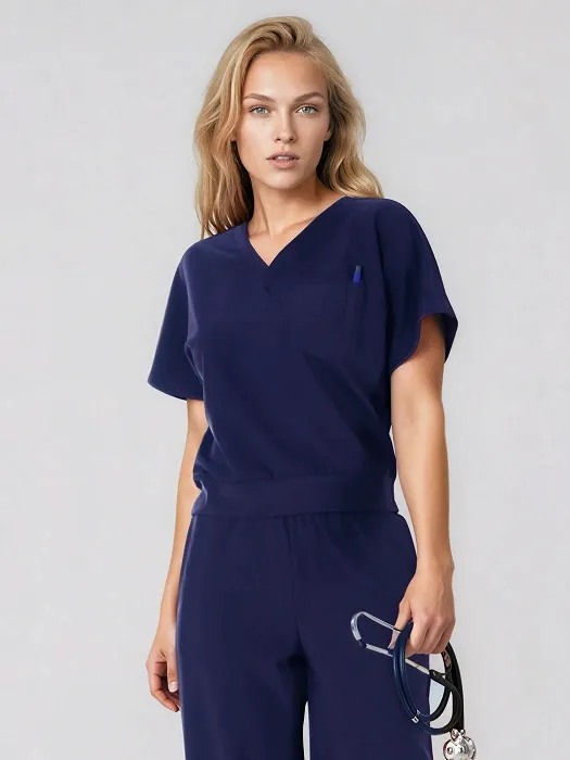 Komplet medyczny / Scrubs medyczny: Bluza cropped fit + spodnie z szeroką nogawką, XF4-SL, śliwka - 7