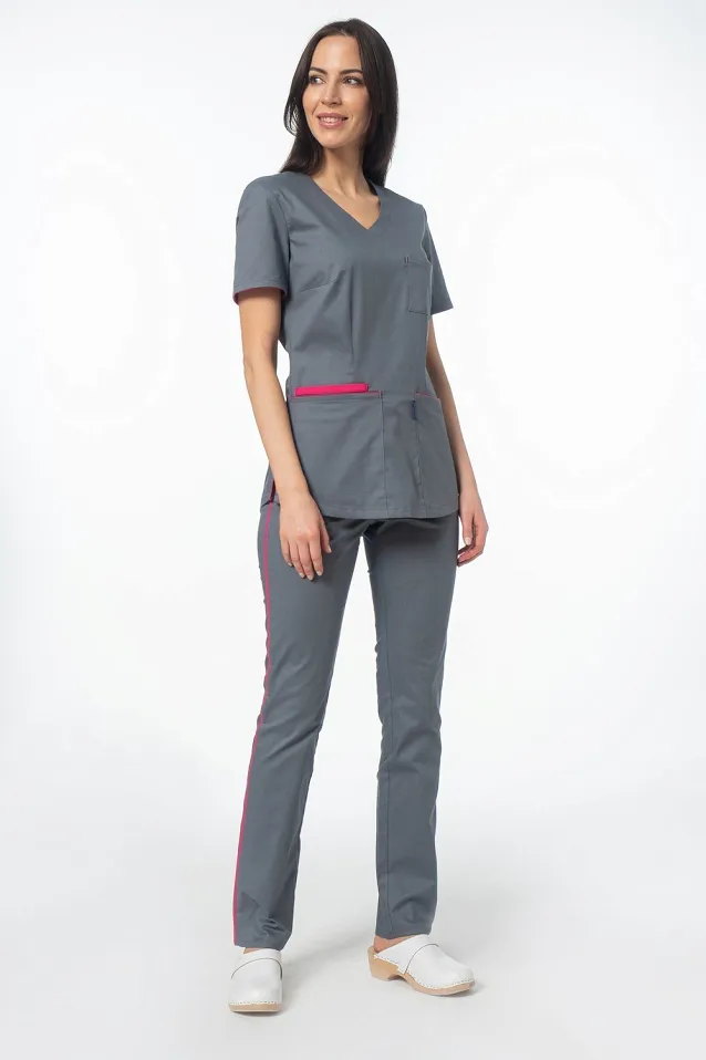 Bluza medyczna damska Soft Stretch (szary + róż) BE4-S2 - 4