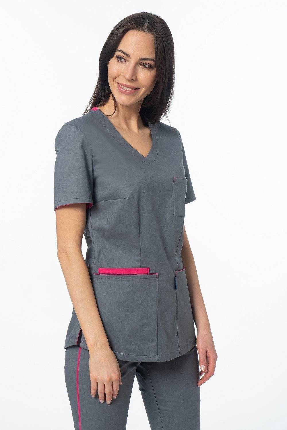 Bluza medyczna damska Soft Stretch (szary + róż) BE4-S2