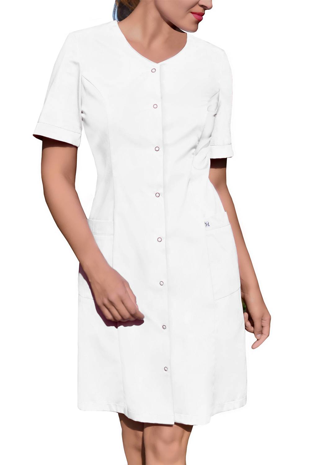 Fartuch medyczny biały / sukienka - zapinanie na napy (FC6-B)