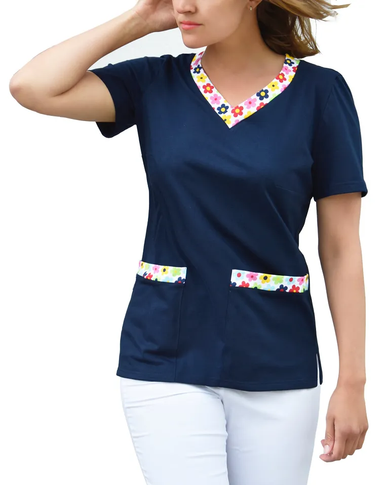 Bluza medyczna damska, bawełna 100% - kwieciste dodatki (BD4) 6 kolorów - 7