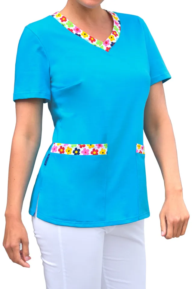 Bluza medyczna damska, bawełna 100% - kwieciste dodatki (BD4) 6 kolorów - 9