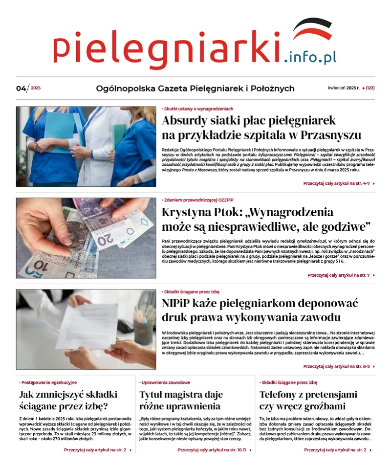 Archiwalne e-wydania Ogólnopolskiej Gazety Pielęgniarek i Położnych z roku 2025 - 4