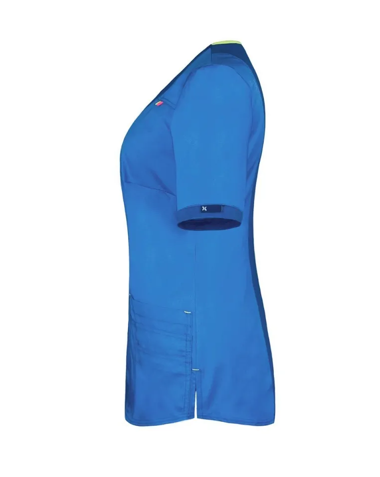 Bluza medyczna z elastycznym materiałem na plecach, niebieska (BE3-N) - 4