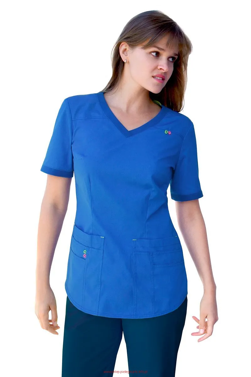 Bluza medyczna z elastycznym materiałem na plecach, niebieska (BE3-N)