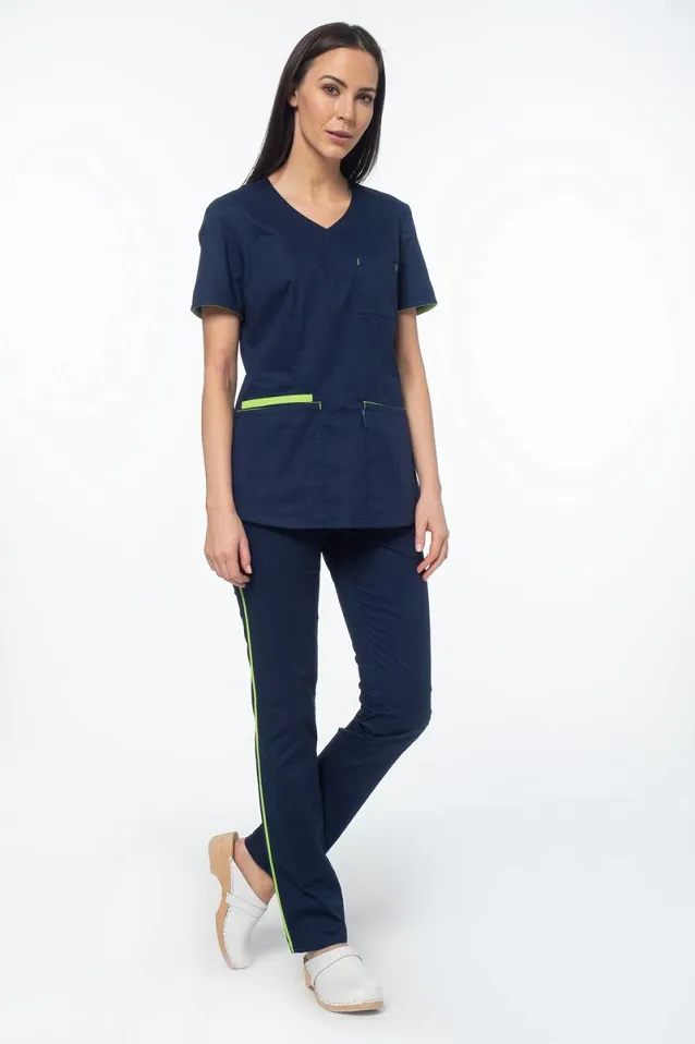 Bluza medyczna damska Soft Stretch (granat + limonka) BE4-G2 - 4