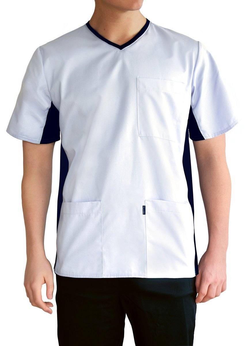 Bluza medyczna męska, z elastycznym ściągaczem w boku (biała, MBE1-B)