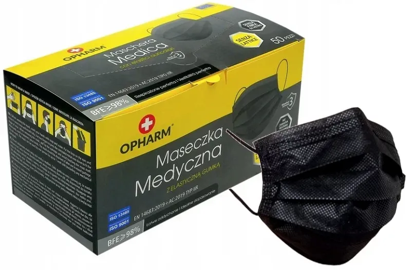 Czarne maski medyczne, jednorazowe 50 sztuk, OPHARM - 5