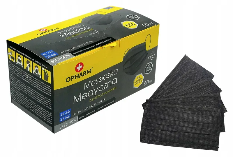 Czarne maski medyczne, jednorazowe 50 sztuk, OPHARM - 4