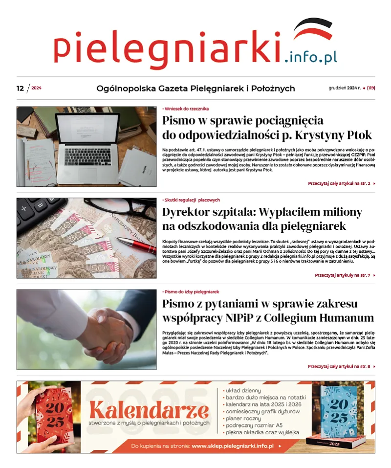 Archiwalne e-wydania Ogólnopolskiej Gazety Pielęgniarek i Położnych z roku 2024 - 2