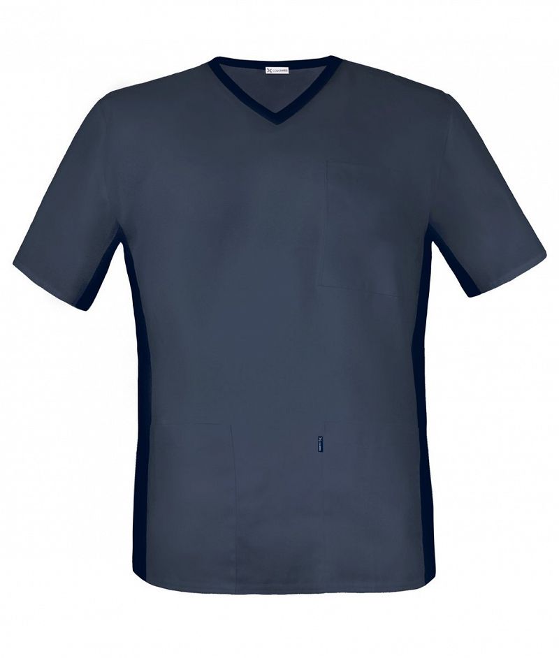 Bluza medyczna męska, z elastycznym ściągaczem w boku (szaro-niebieska, MBE1-SN) - 3