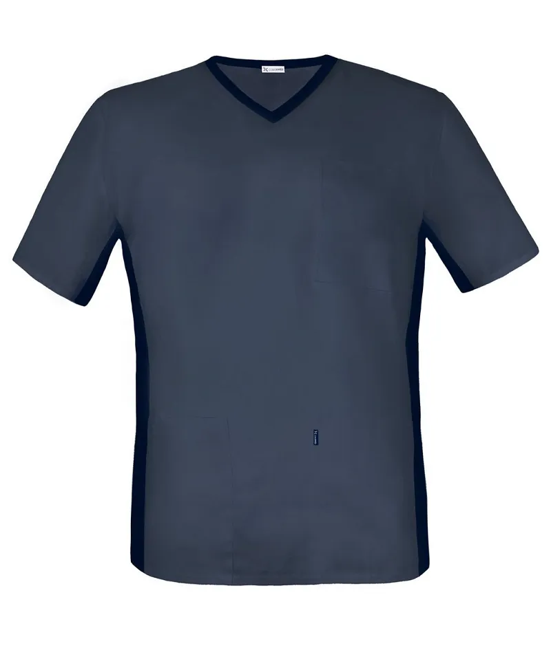 Bluza medyczna męska, z elastycznym ściągaczem w boku (szaro-niebieska, MBE1-SN) - 3
