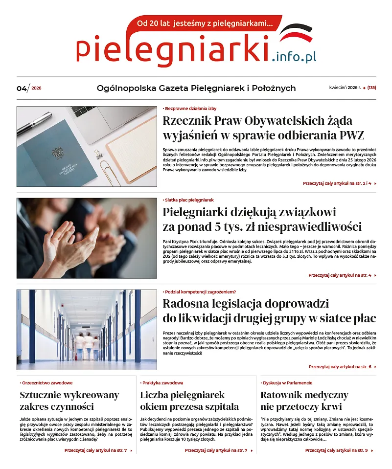 Elektroniczne wydanie Ogólnopolskiej Gazety Pielęgniarek i Położnych - kwiecień 2026