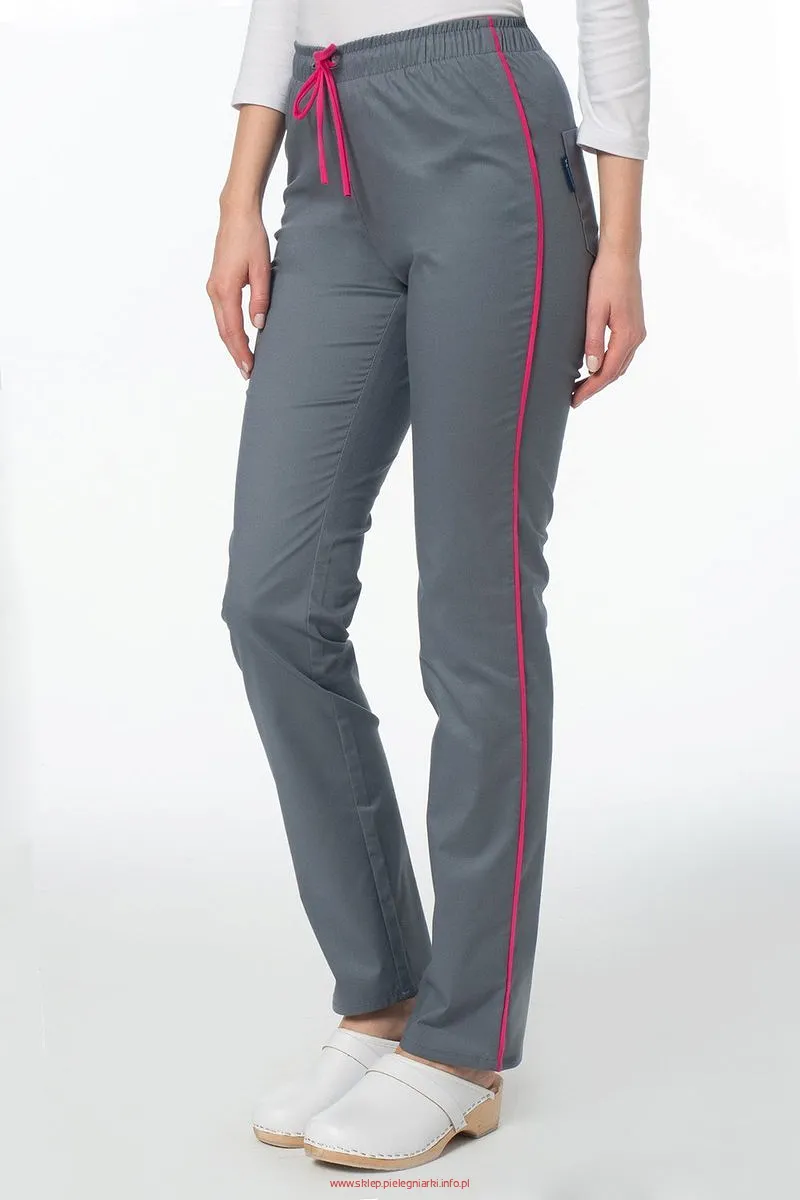 Spodnie medyczne z lampasem Soft Stretch (szary + róż) SE4-S2