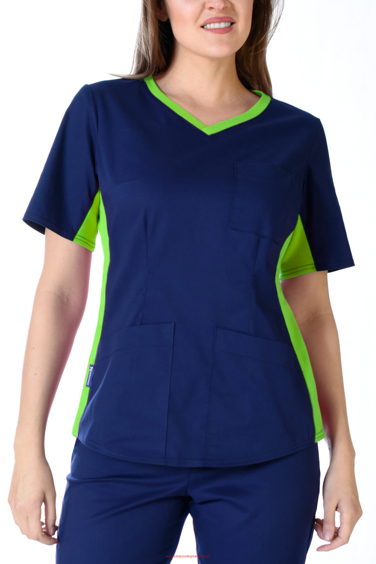 Bluza medyczna z elastycznym ściągaczem w boku - granat+limonka (BE1-G/L) bawełna+